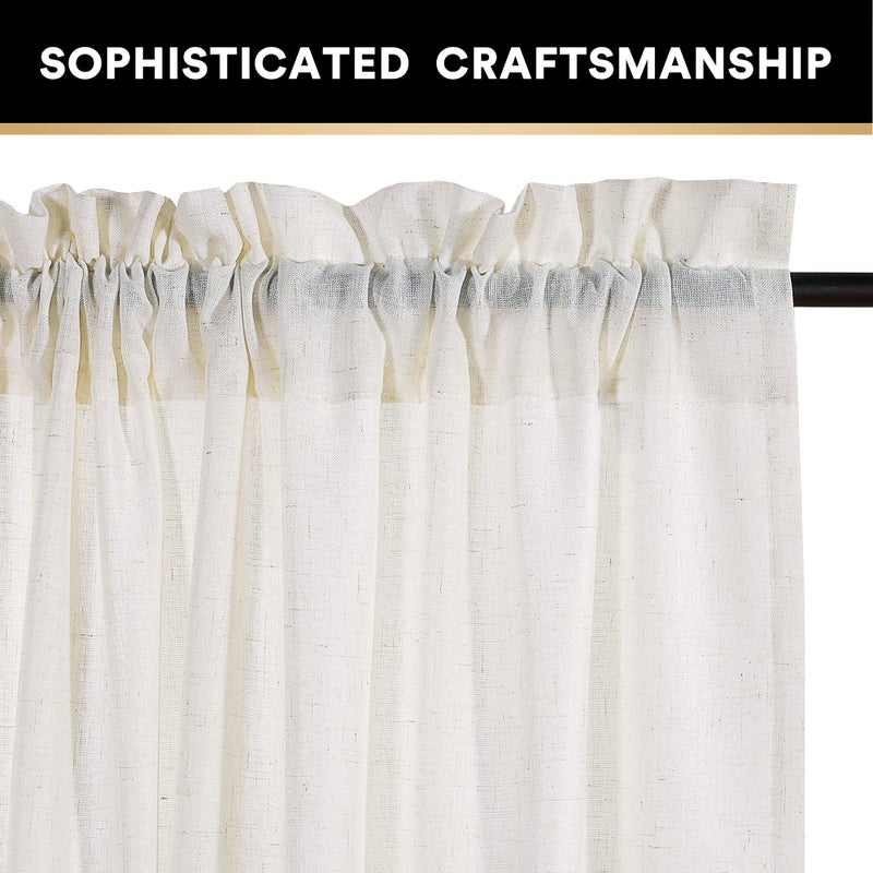 PrinceDeco Sheer Curtains Linen Blend Curtains Extra Long 108" Long, Rod Pocket Elegant Vertical Linen Curtain Panels for Farmhouse/Living Room Window Drapes for Bedroom(Ivory, 2 Panels) - Image 2
